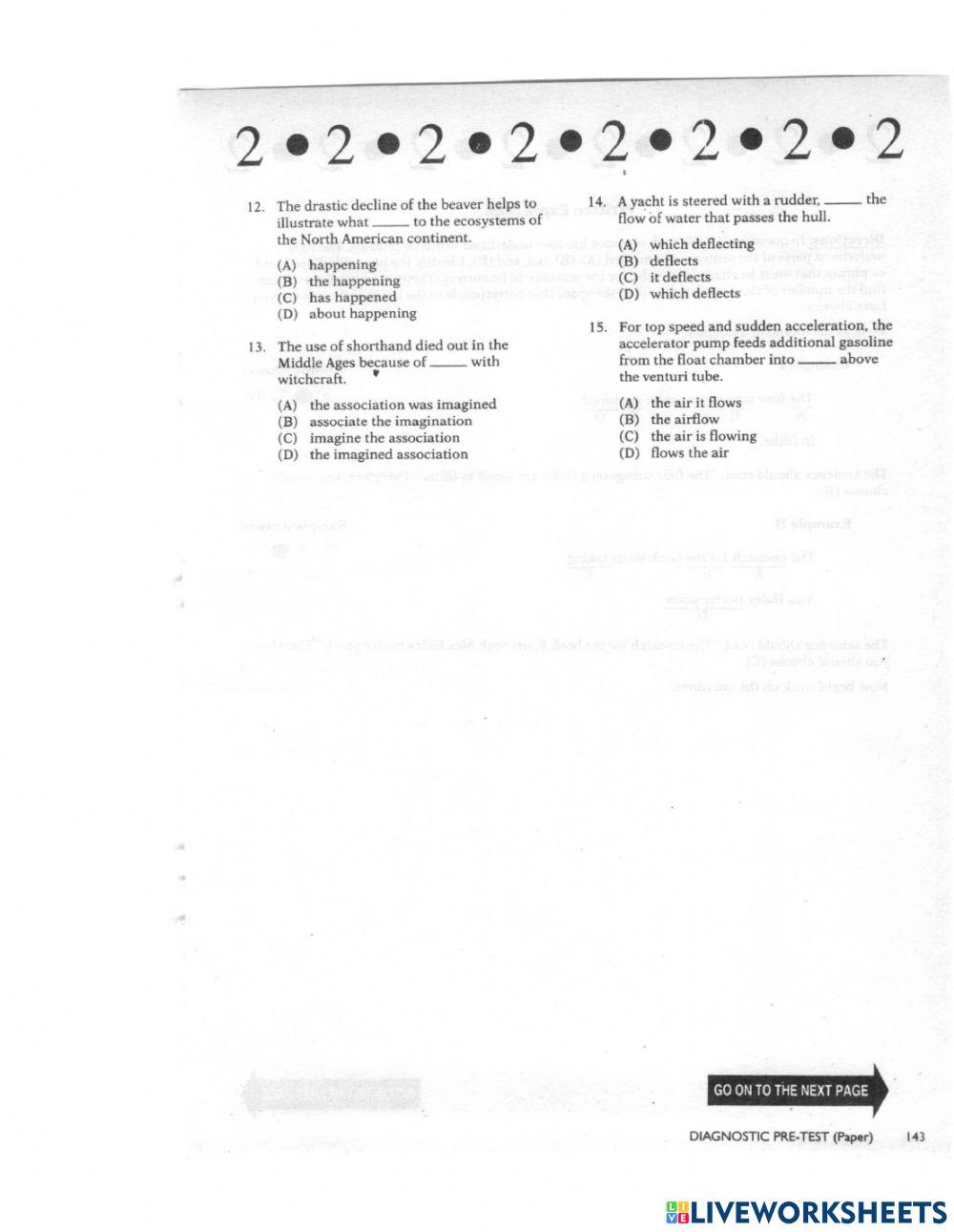 Pre test toefl structure and written expression online exercise for