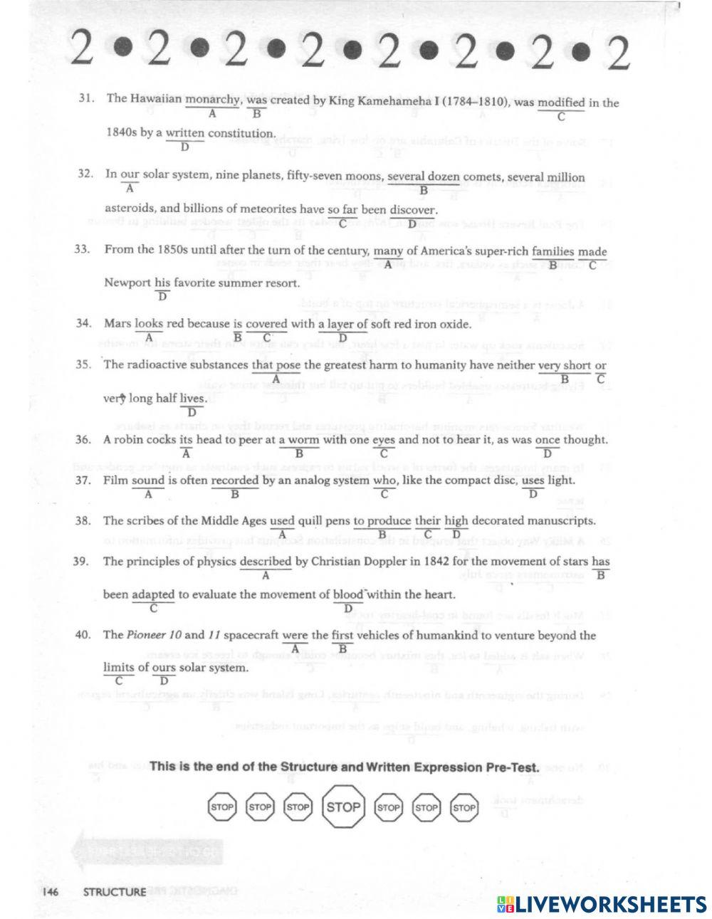 Pre-test Toefl Structure and Written Expression