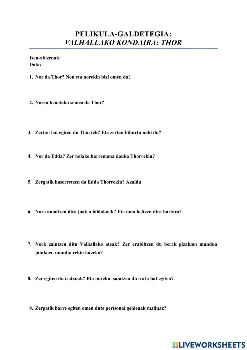 Pelikula-galdetegia: Thor Valhallako Kondaira