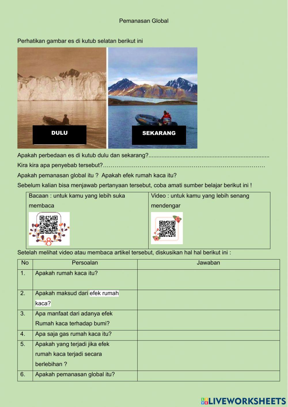 Pemanasan Global | Free Interactive Worksheets | 2317520, image size:1000x1413