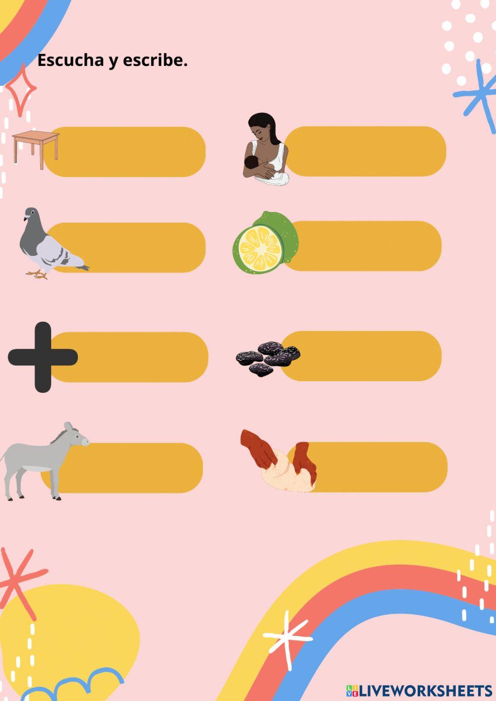 Palabras m, l, p y s.