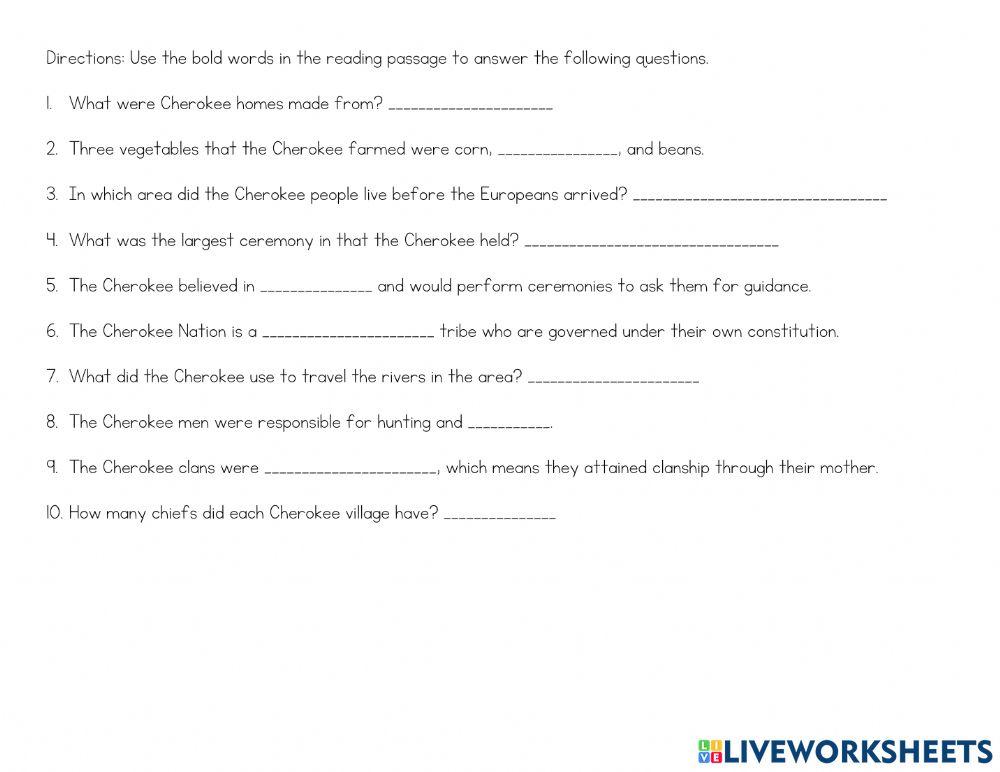 2317581 Cherokee Nation lisa bishop LiveWorksheets