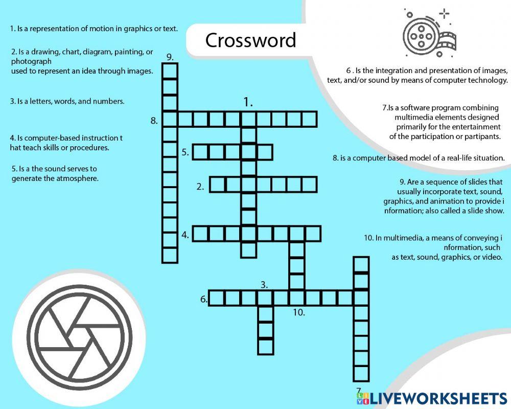 Crossword multimedia production online exercise for Live Worksheets
