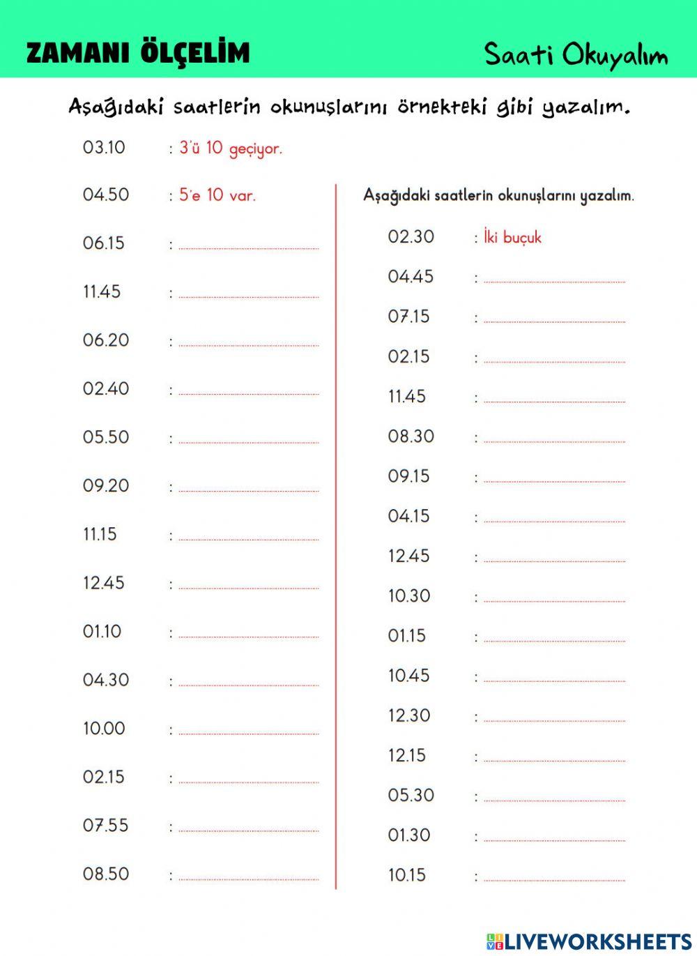 Zamanı Ölçme - Saati Okuma