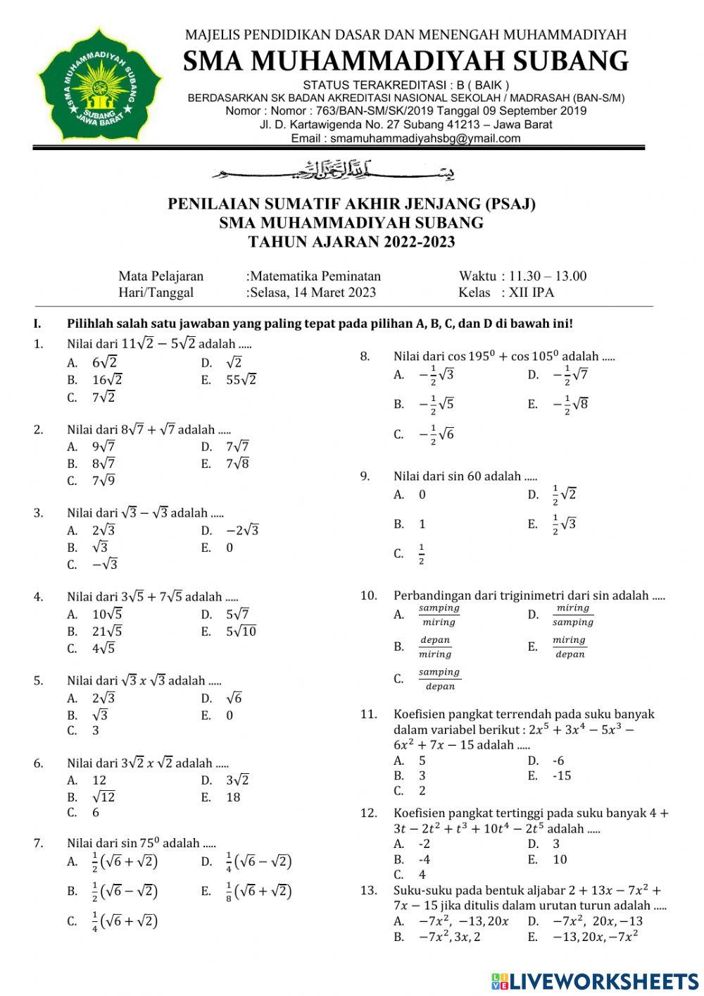 Matematika peminatan