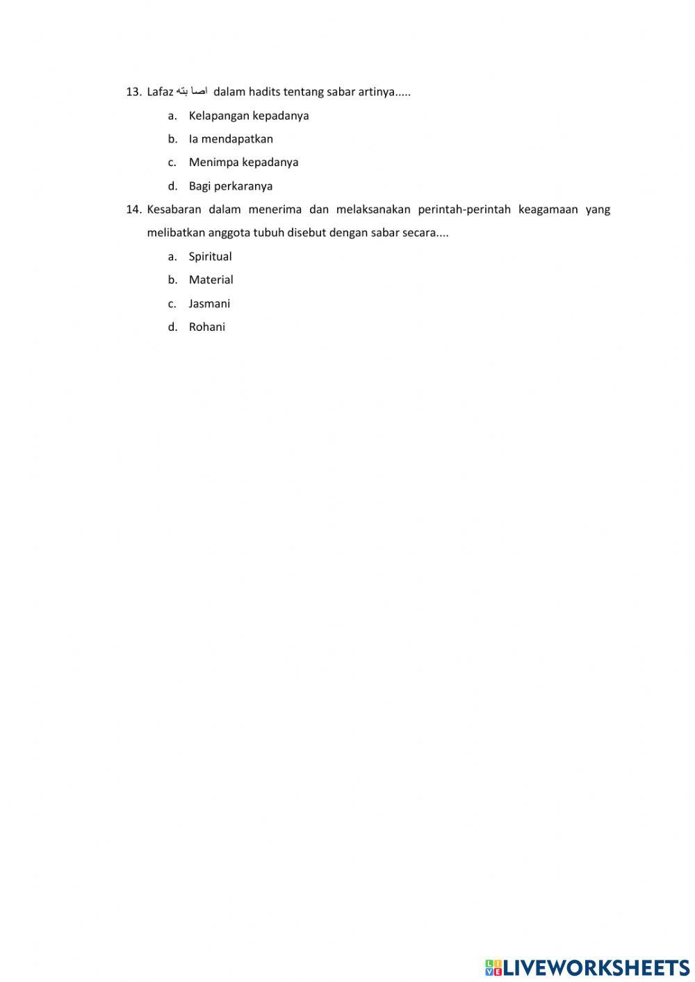 Soal PTS qur'an hadits kelas vii