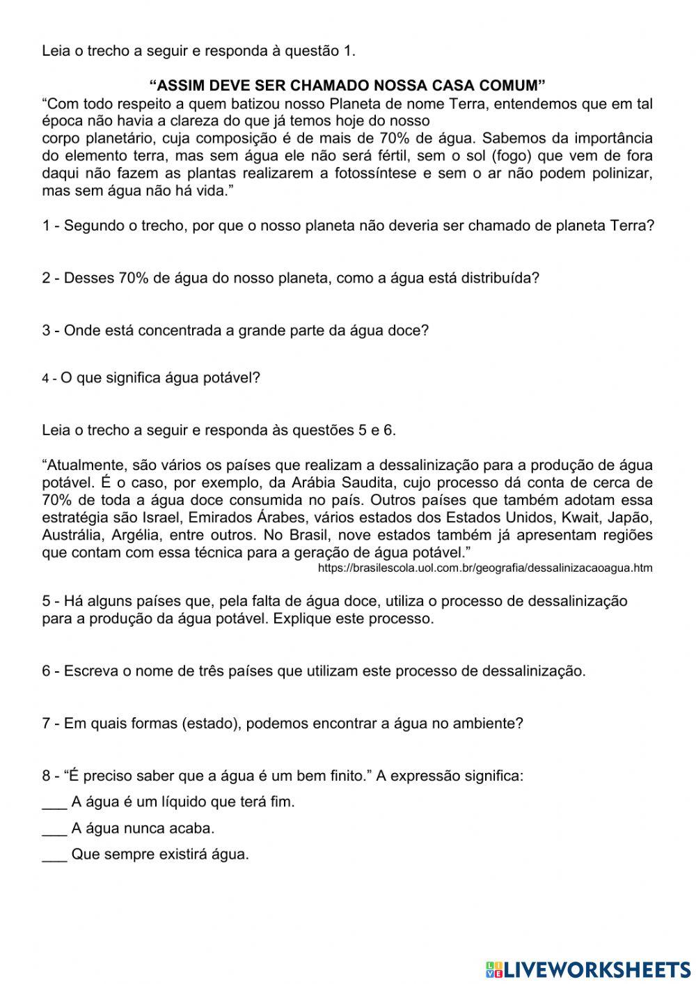 A água em nosso planeta