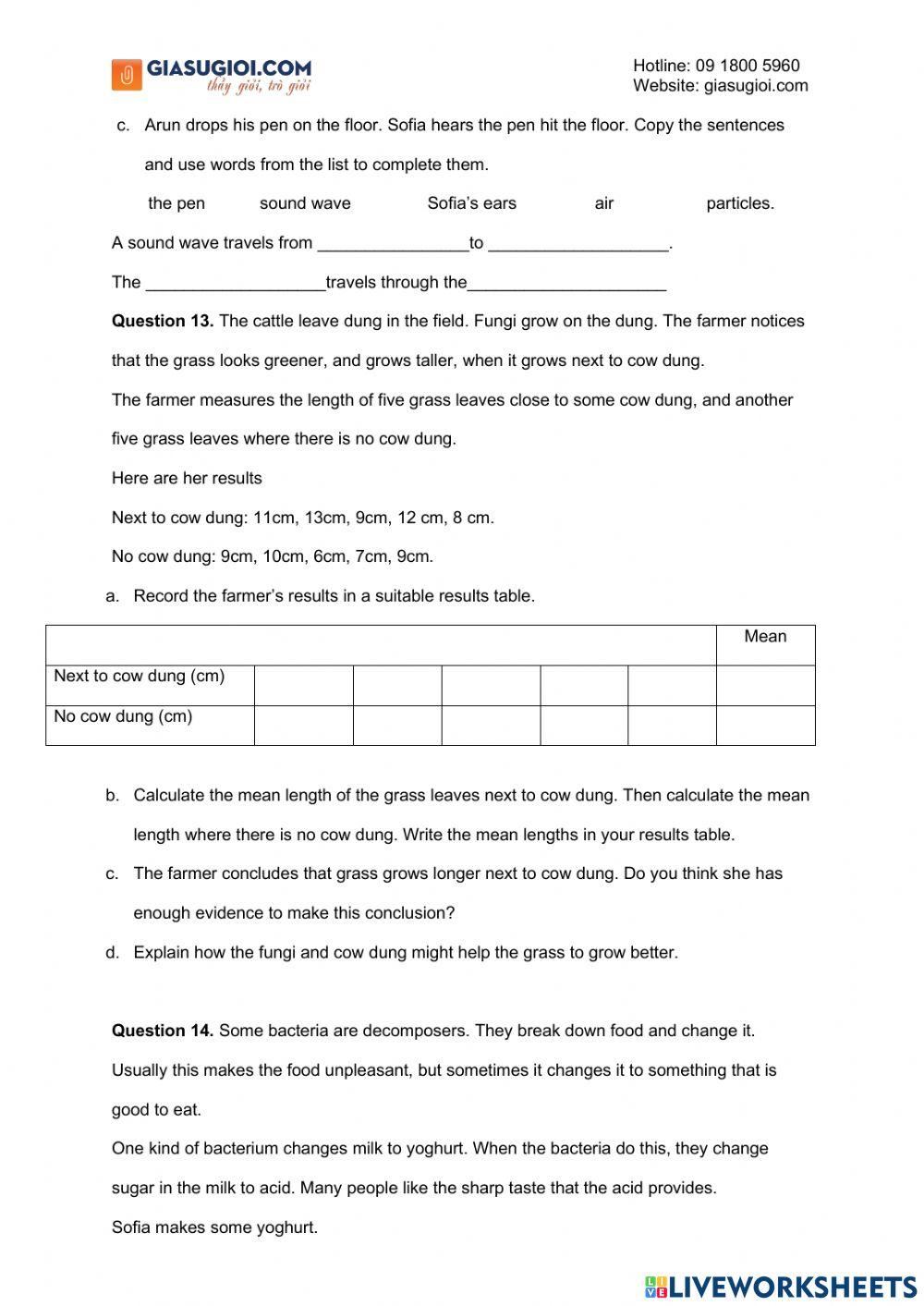 Cambridge - Science test – Grade 6