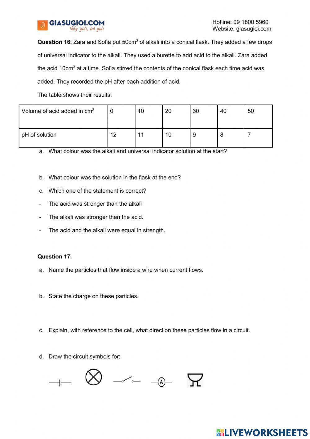 Cambridge - Science test – Grade 6