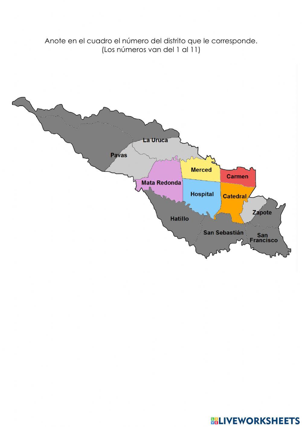 Distritos del cantón central