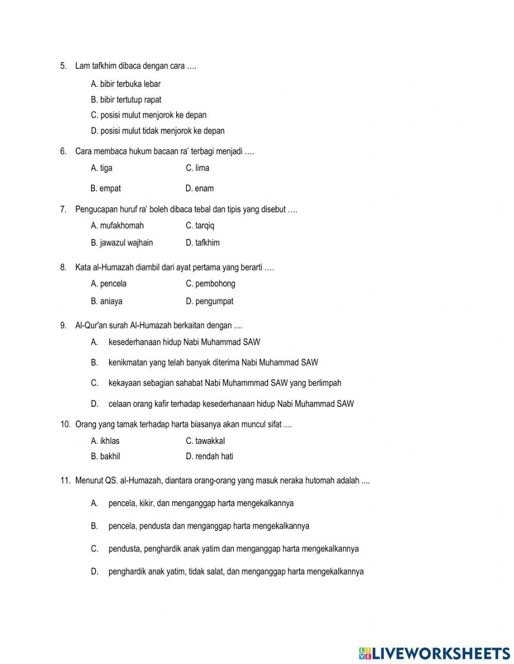 Soal pts qur'an hadits kelas viii