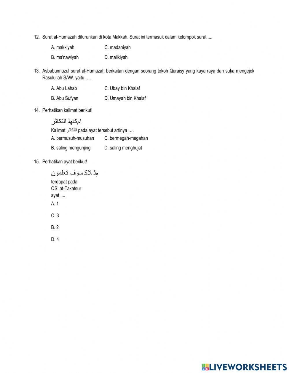 Soal pts qur'an hadits kelas viii