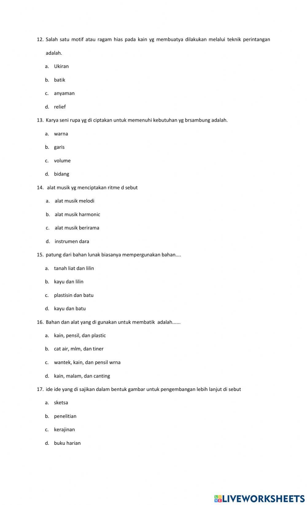 Soal pts seni budaya kelas 7