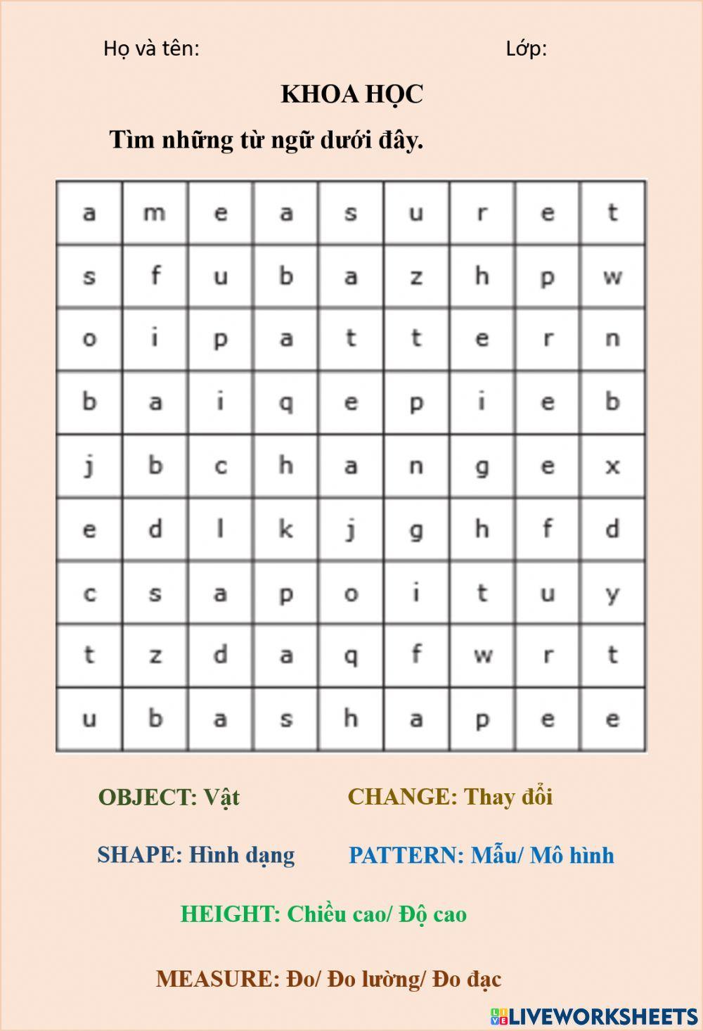 Bài tập tìm chữ (wordsearch)