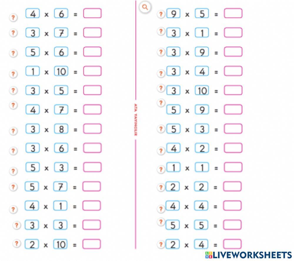 Çarpma İşlemi Etkinlikleri 1