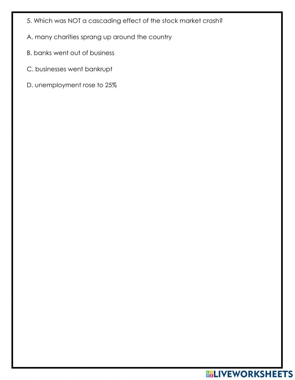 Stock Market Crash of 1929 Reading and Questions
