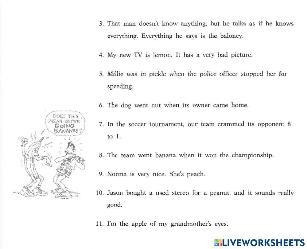 Vocabulary Ex.: Idioms with Colors and Food