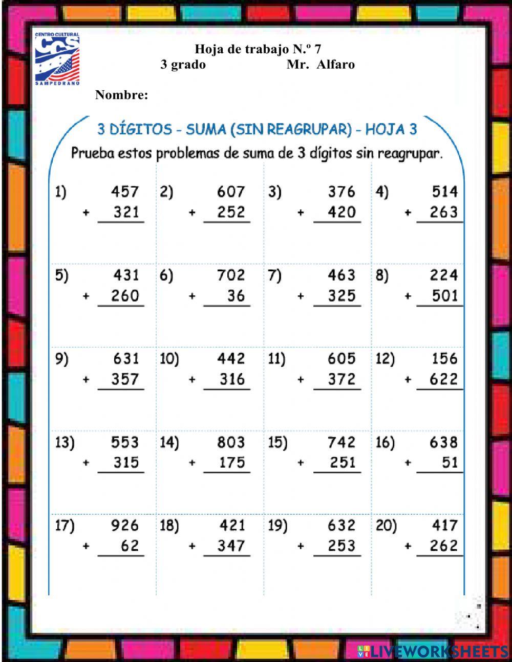 Adición sin agrupar