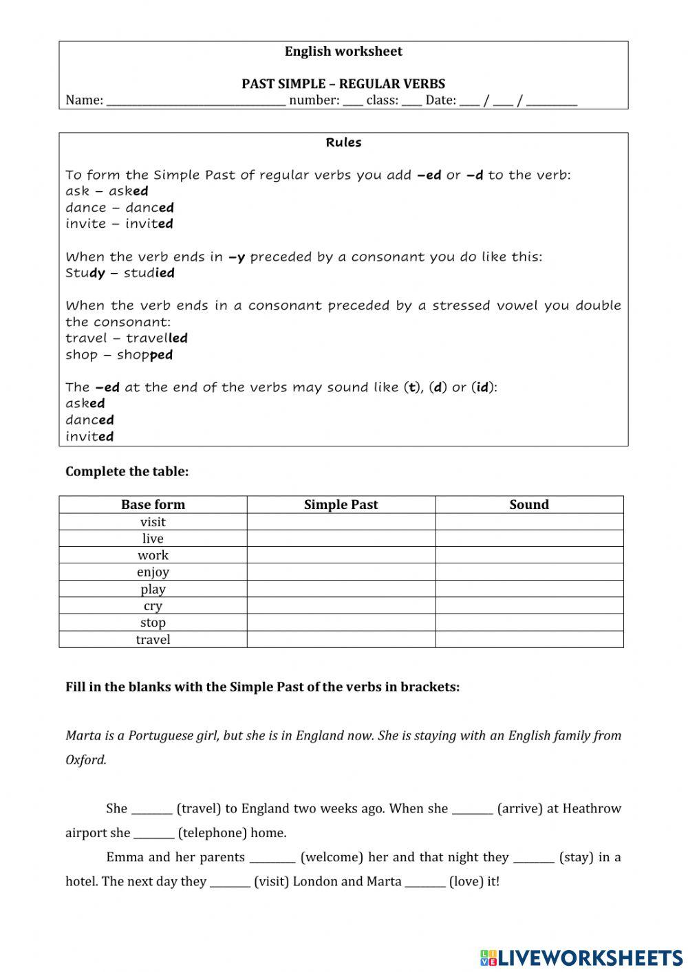 Regular verbs - past simple