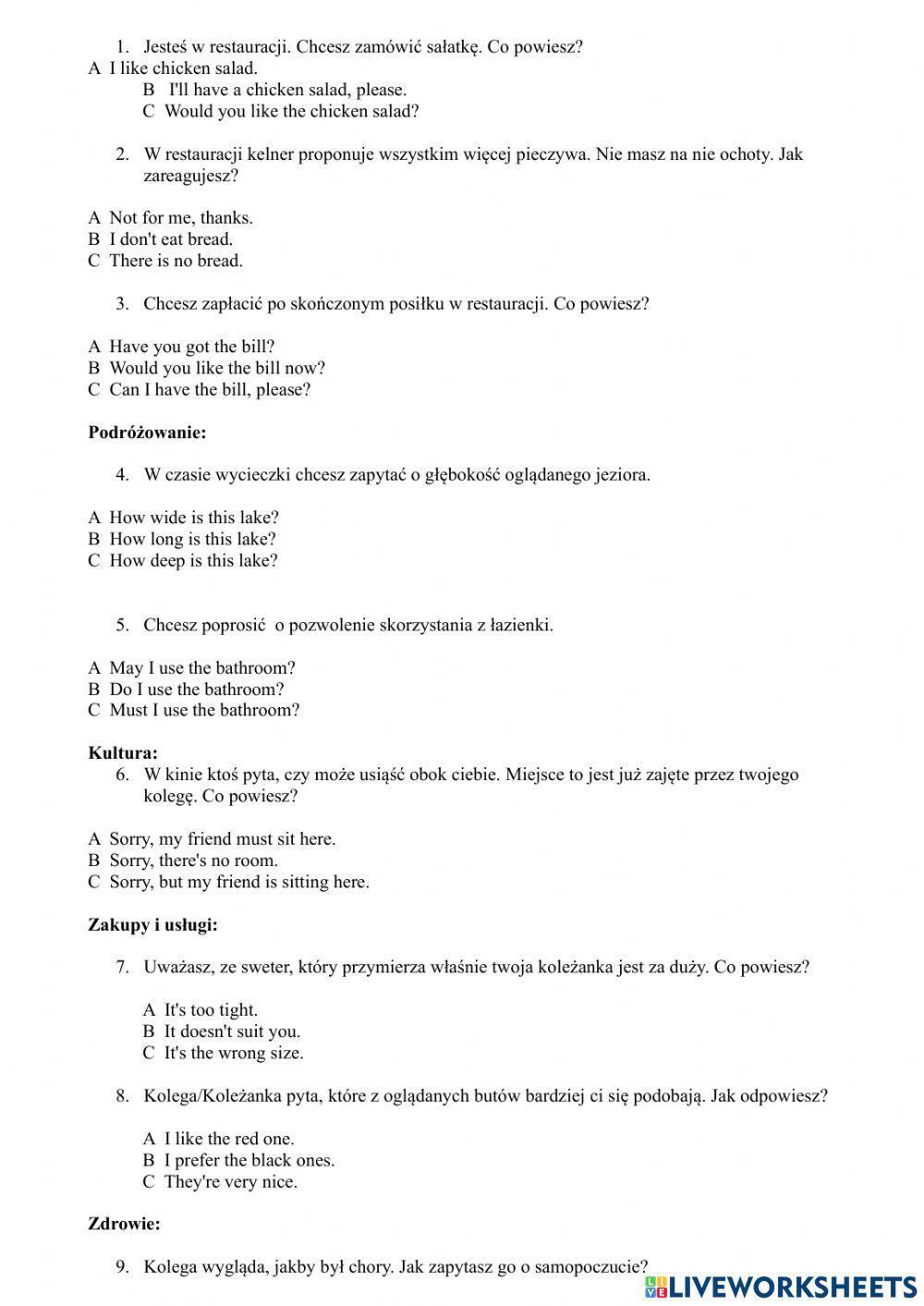 Funkcje językowe sprawdzian 2