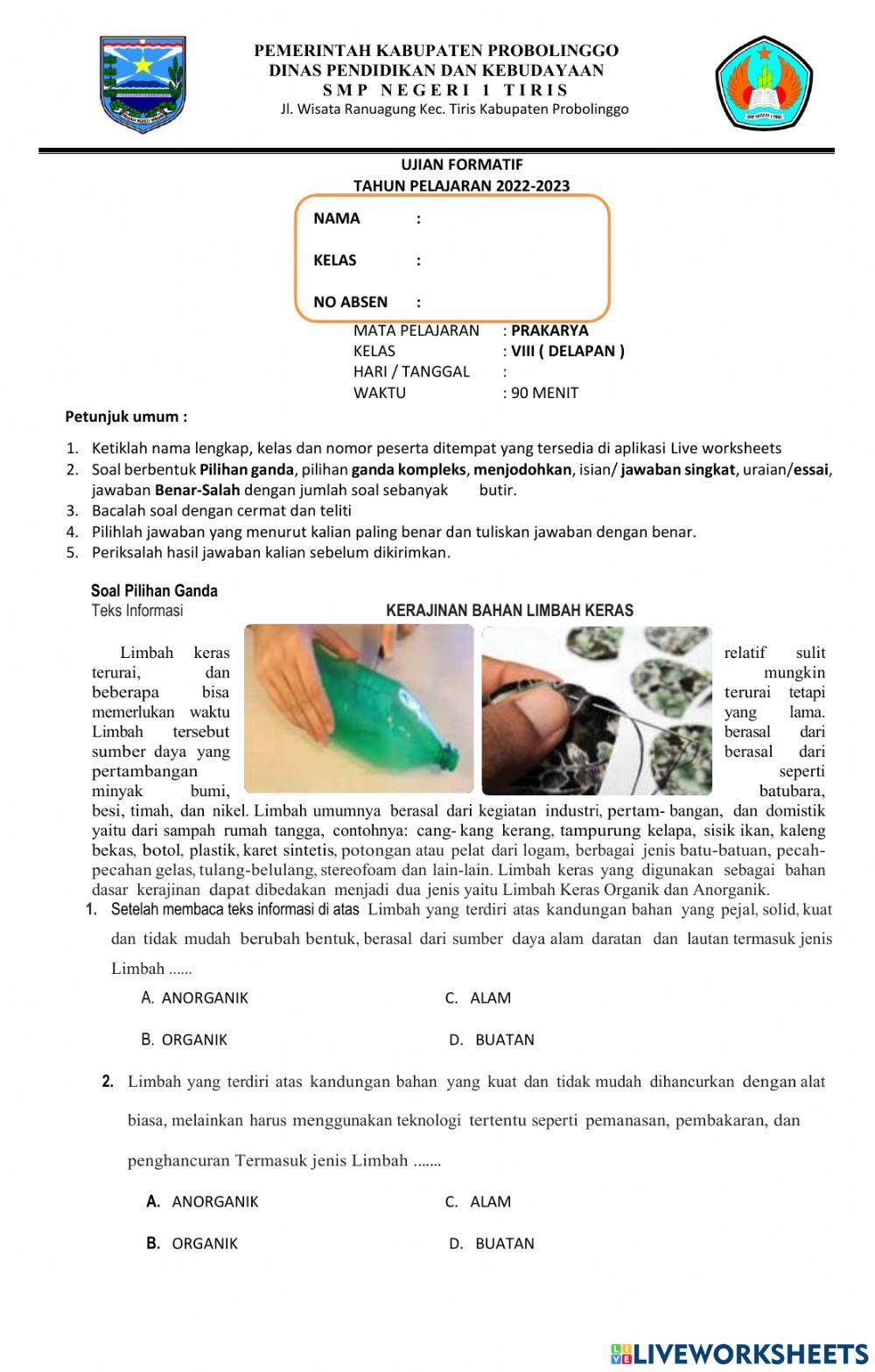 Formatif prakarya kerajinan rekayasa