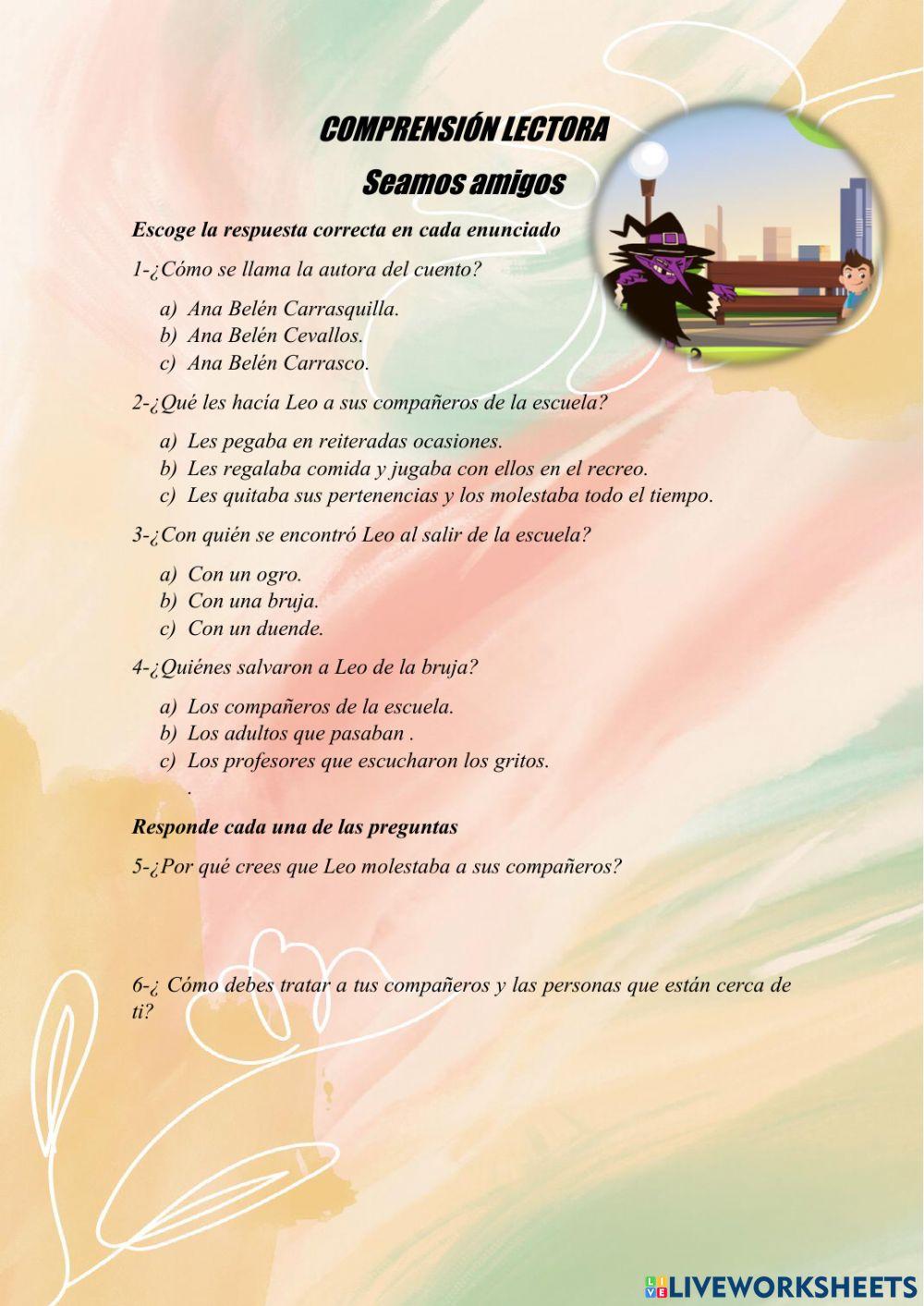 Comprensi+on lectora-seamos amigos worksheet | Live Worksheets