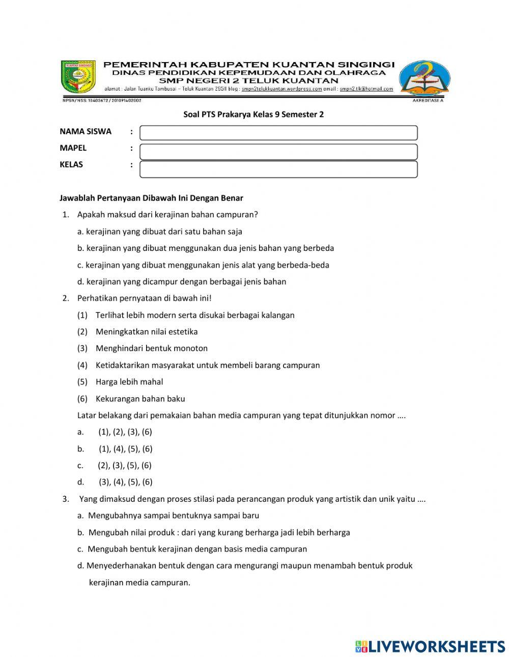 Pts prakarya kelas 9 sem 2