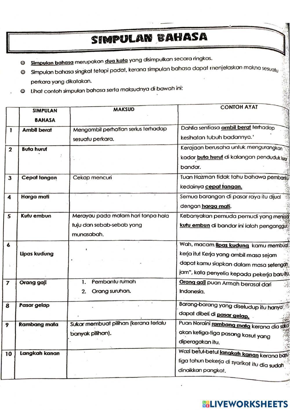 Simpulan bahasa tahun 7