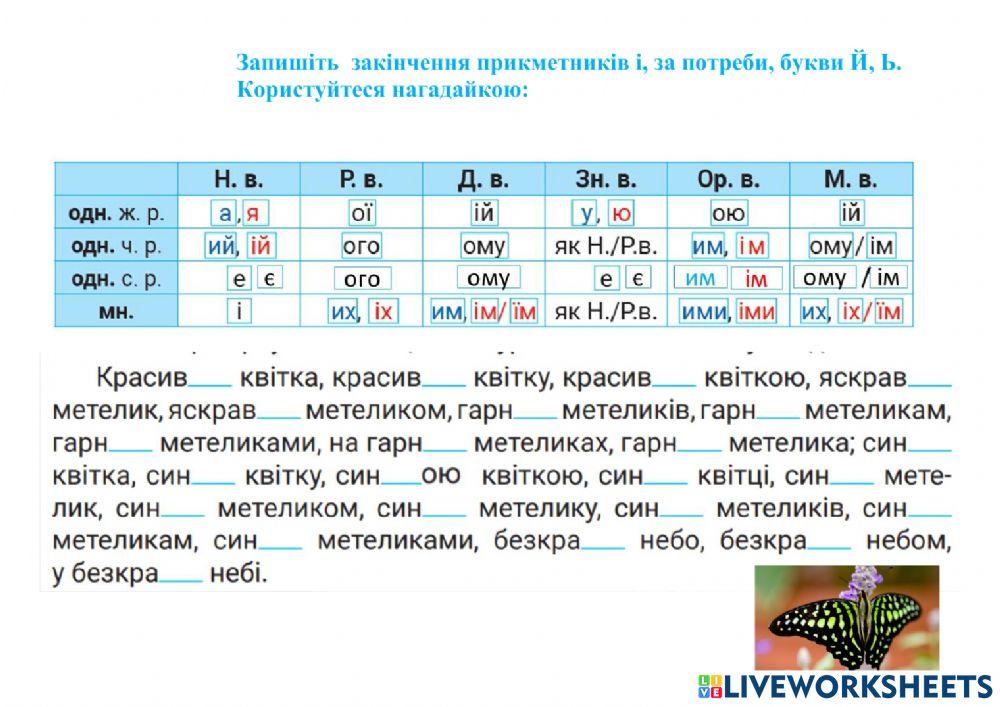 Відмінкові закінчення прикметників