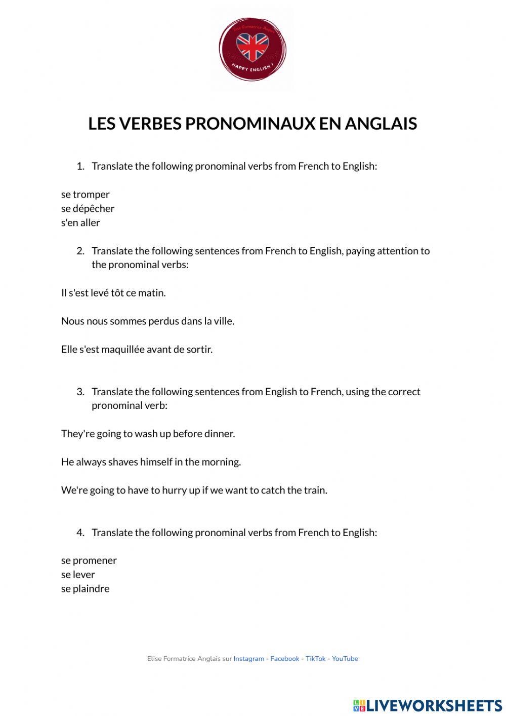 Les verbes pronominaux en anglais