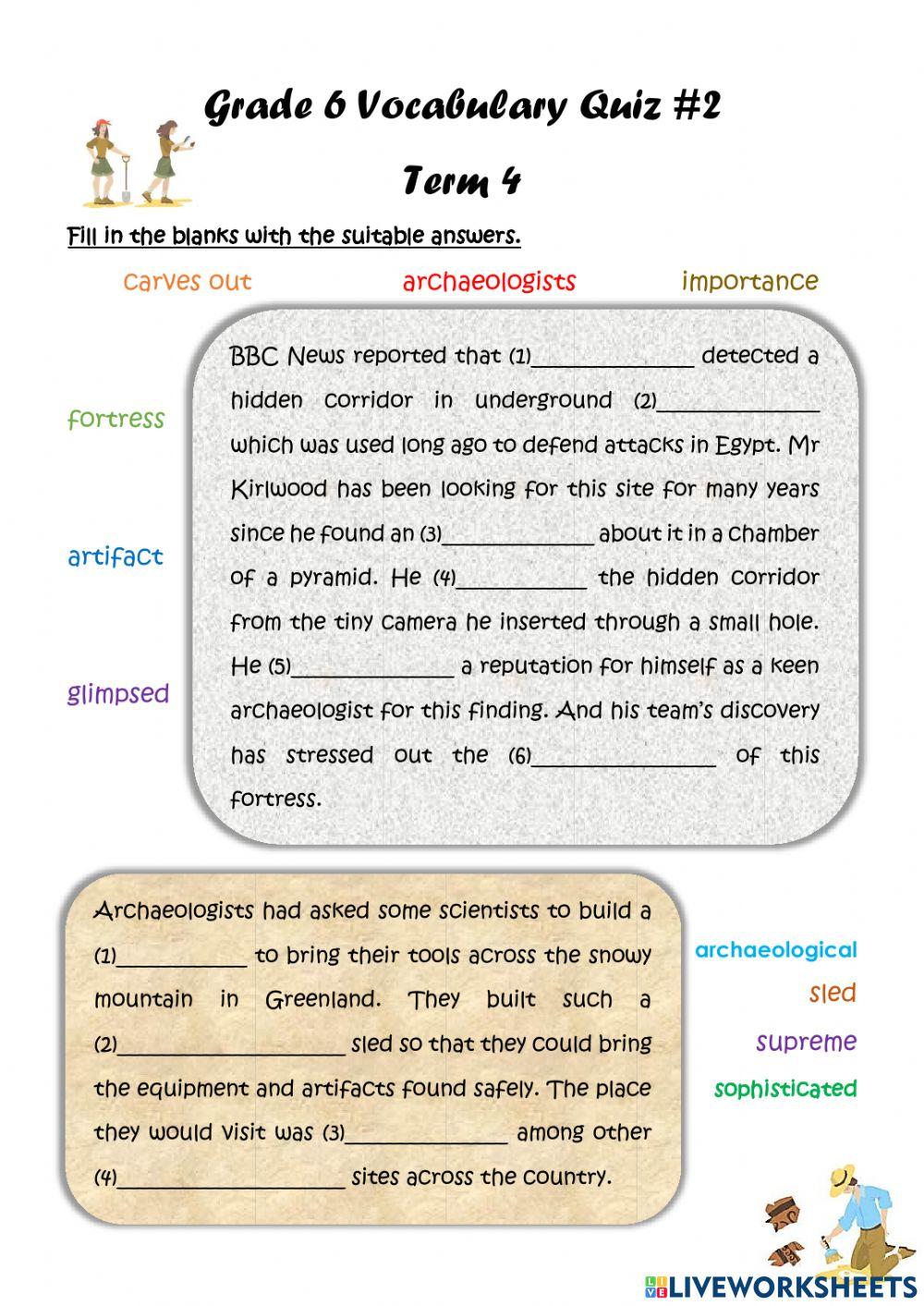 Grade 6 Vocabulary Quiz -2 term 4