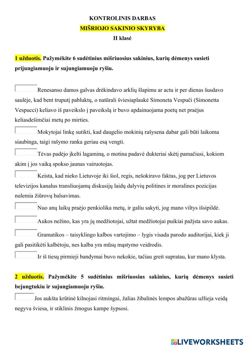 Mišriųjų sudėtinių sakinių skyryba