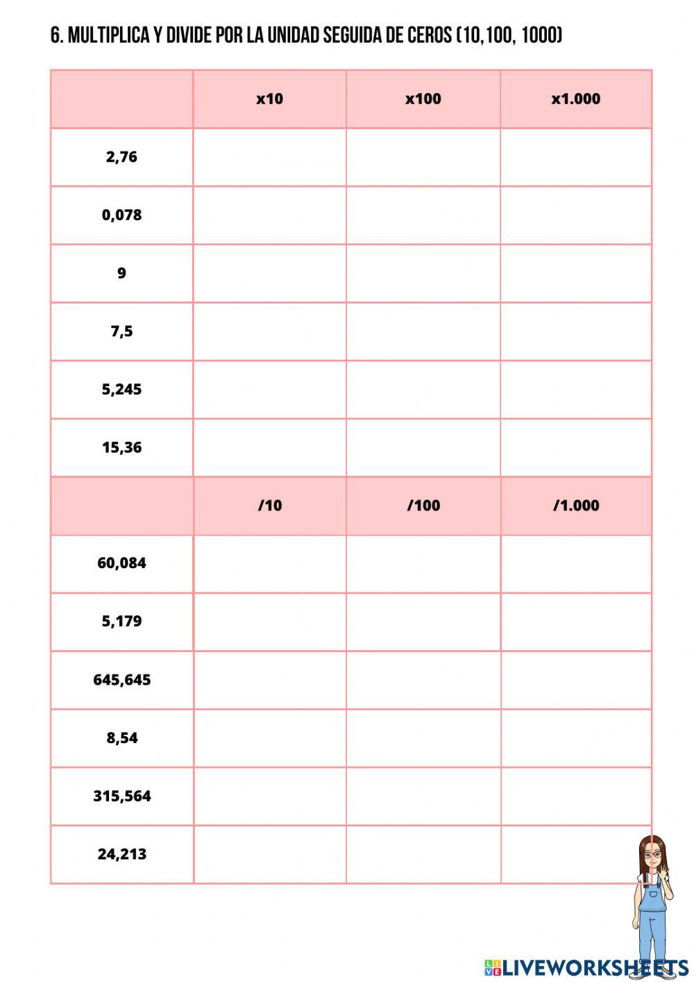 Repaso operaciones con números decimales