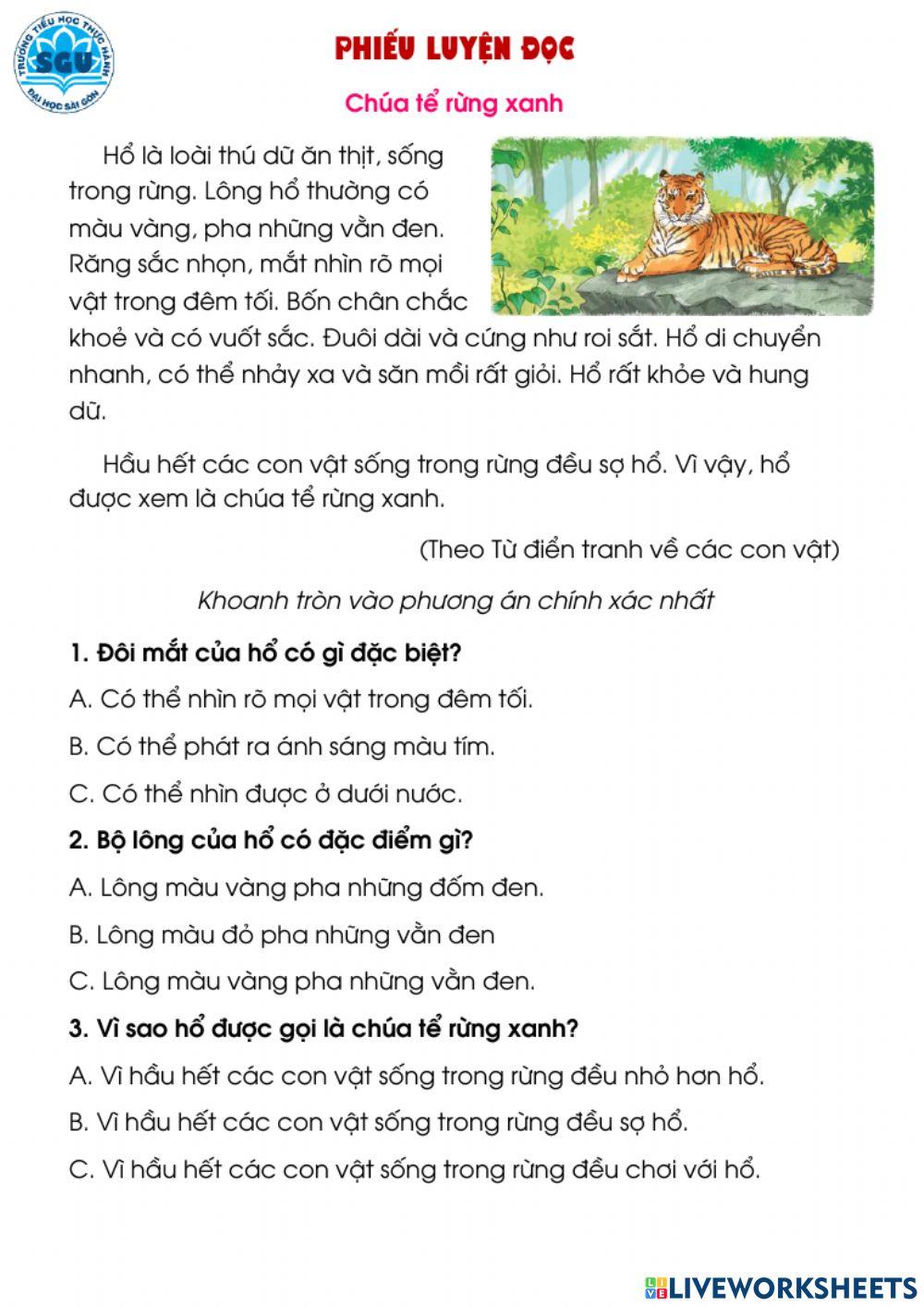 Phiếu luyện đọc