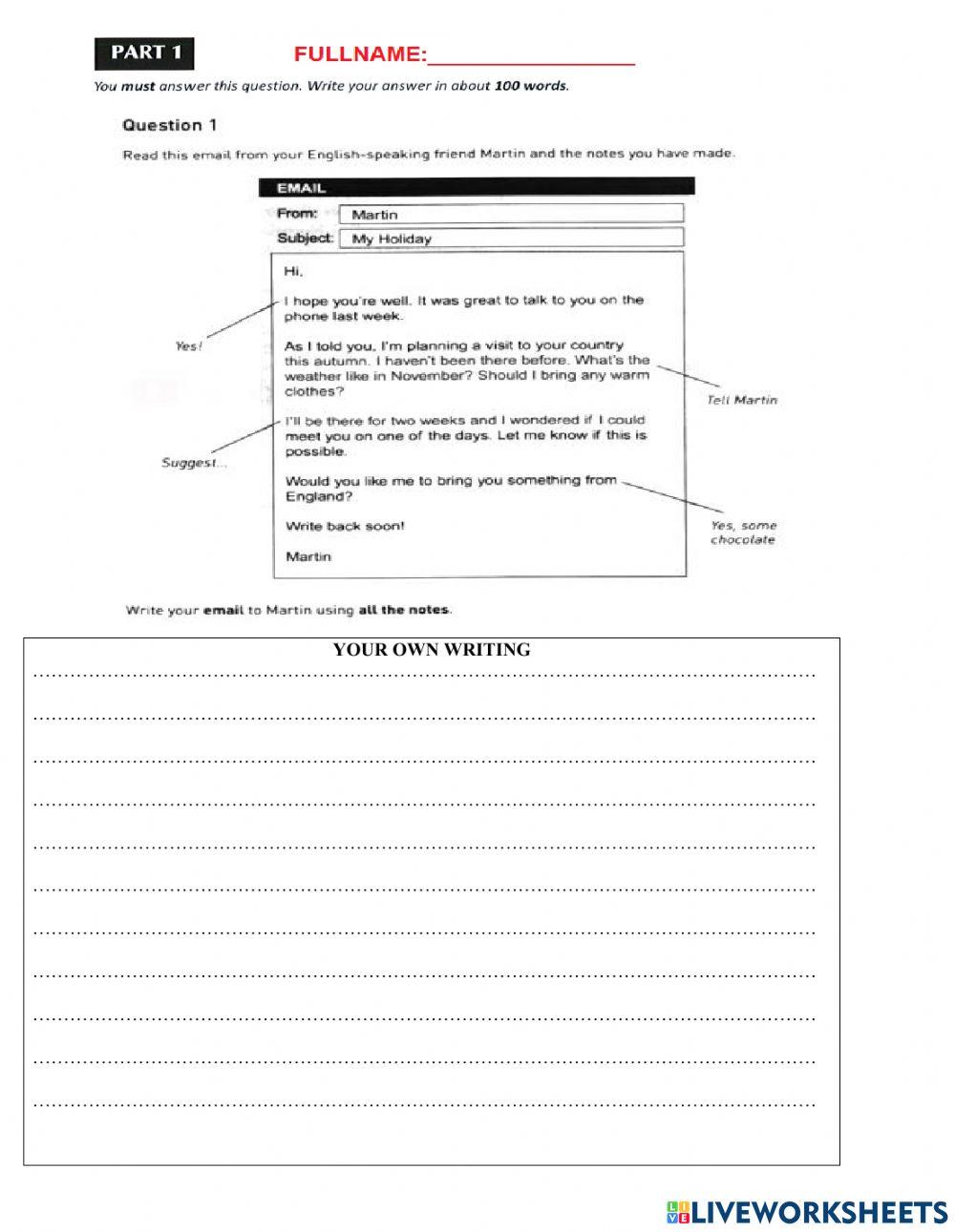 B1 writing 10 worksheet | Live Worksheets