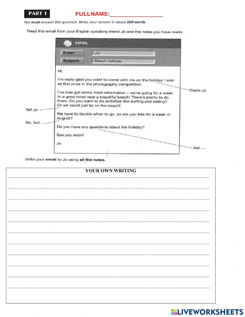 B1 writing 10 interactive worksheet | Live Worksheets