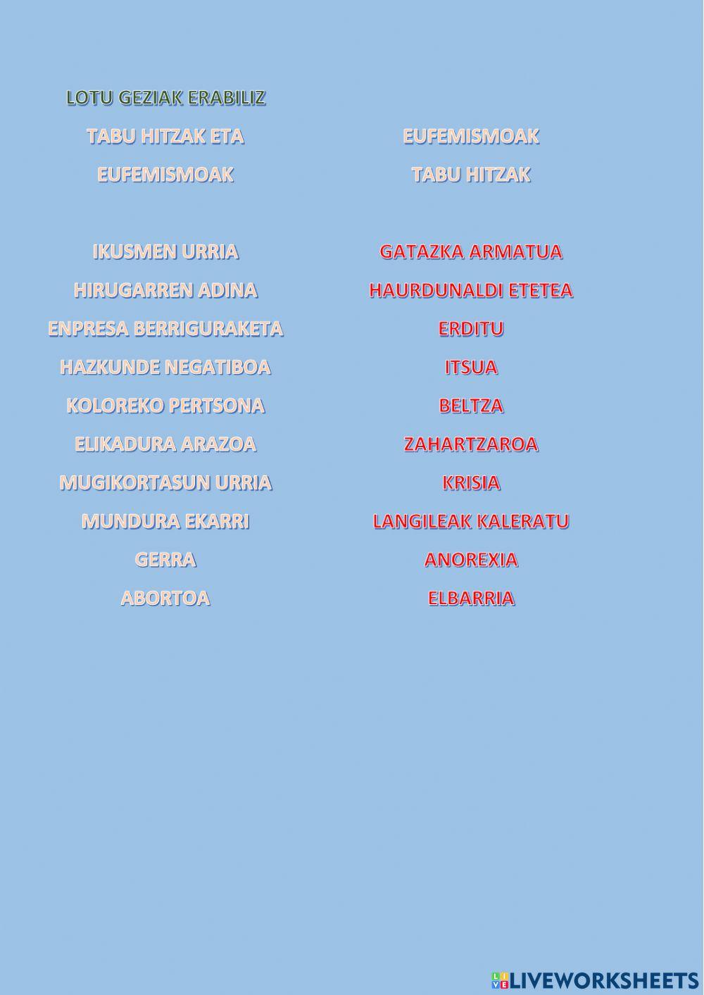 Tabu hitzak eta eufemismoak