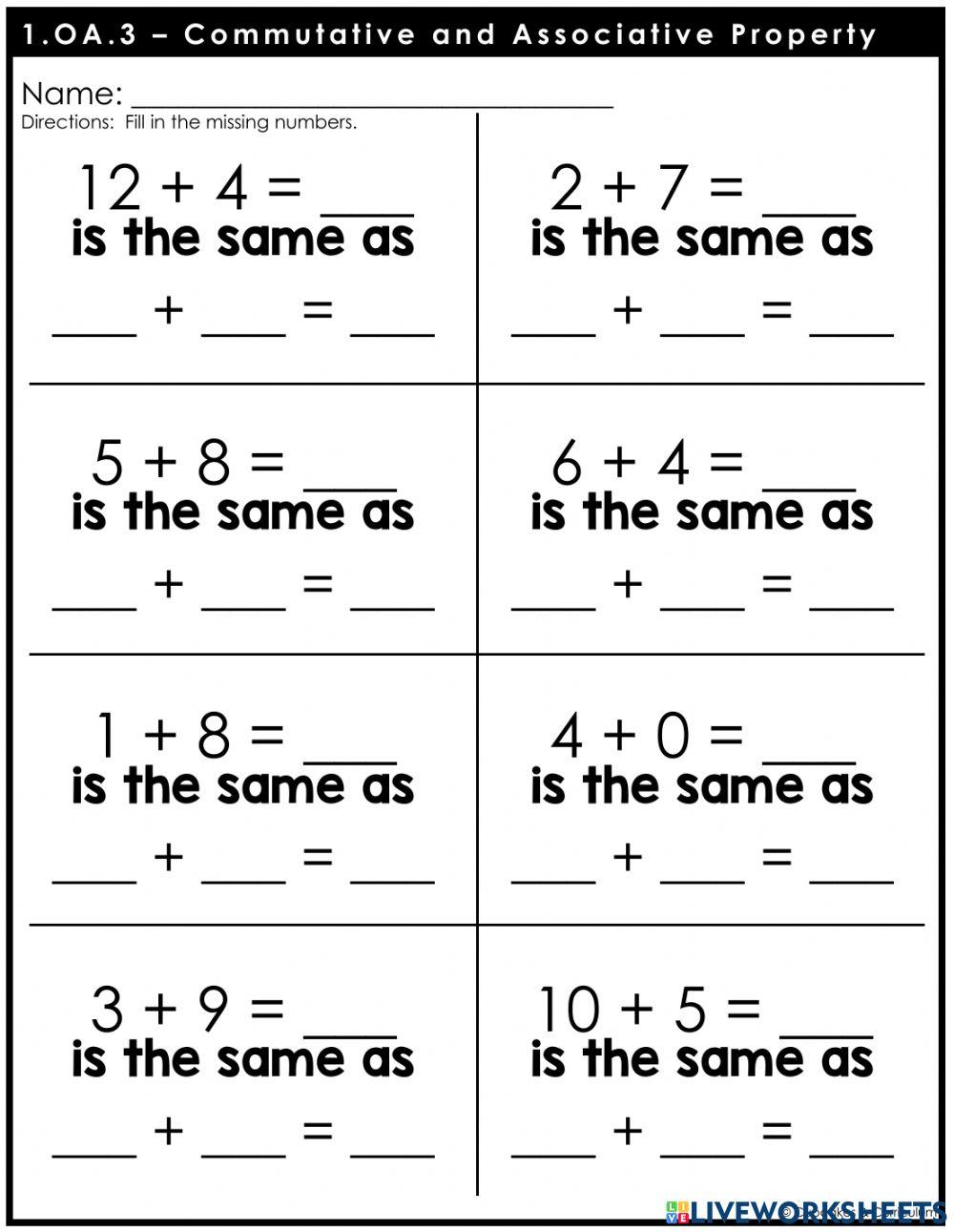 addition commutative online exercise for | Live Worksheets