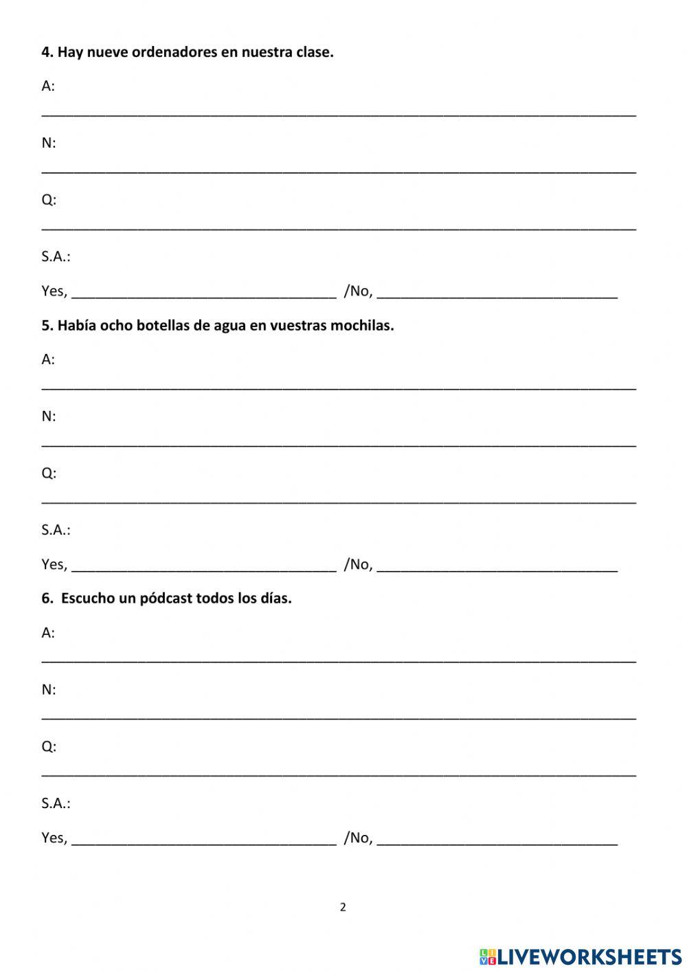 Blocks of sentences 5º. starter unit to unit 3