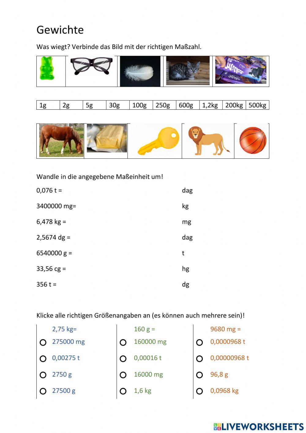 Arbeitsblatt: Gewichte