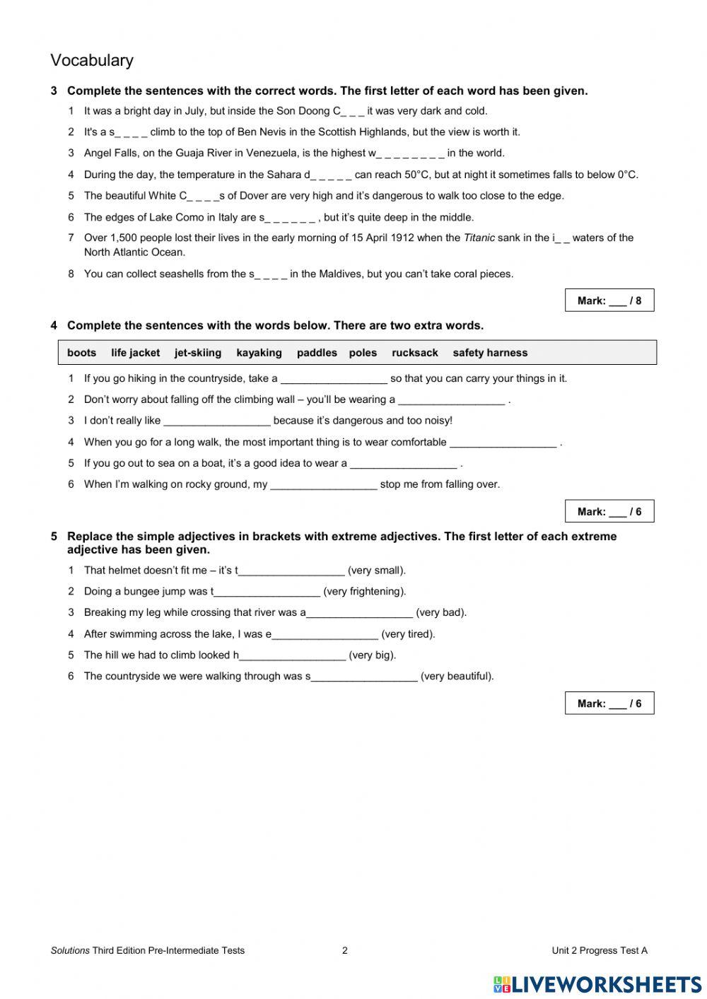 Progress Test unit 2