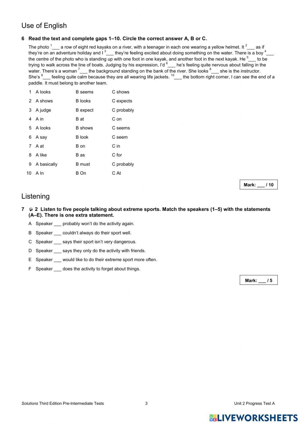 Progress Test unit 2
