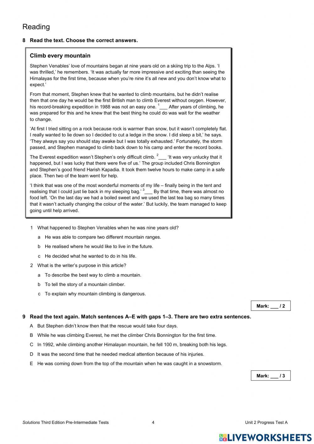 Progress Test unit 2