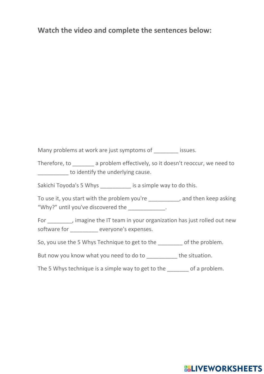 Exercise based on the video -5 why's technique'