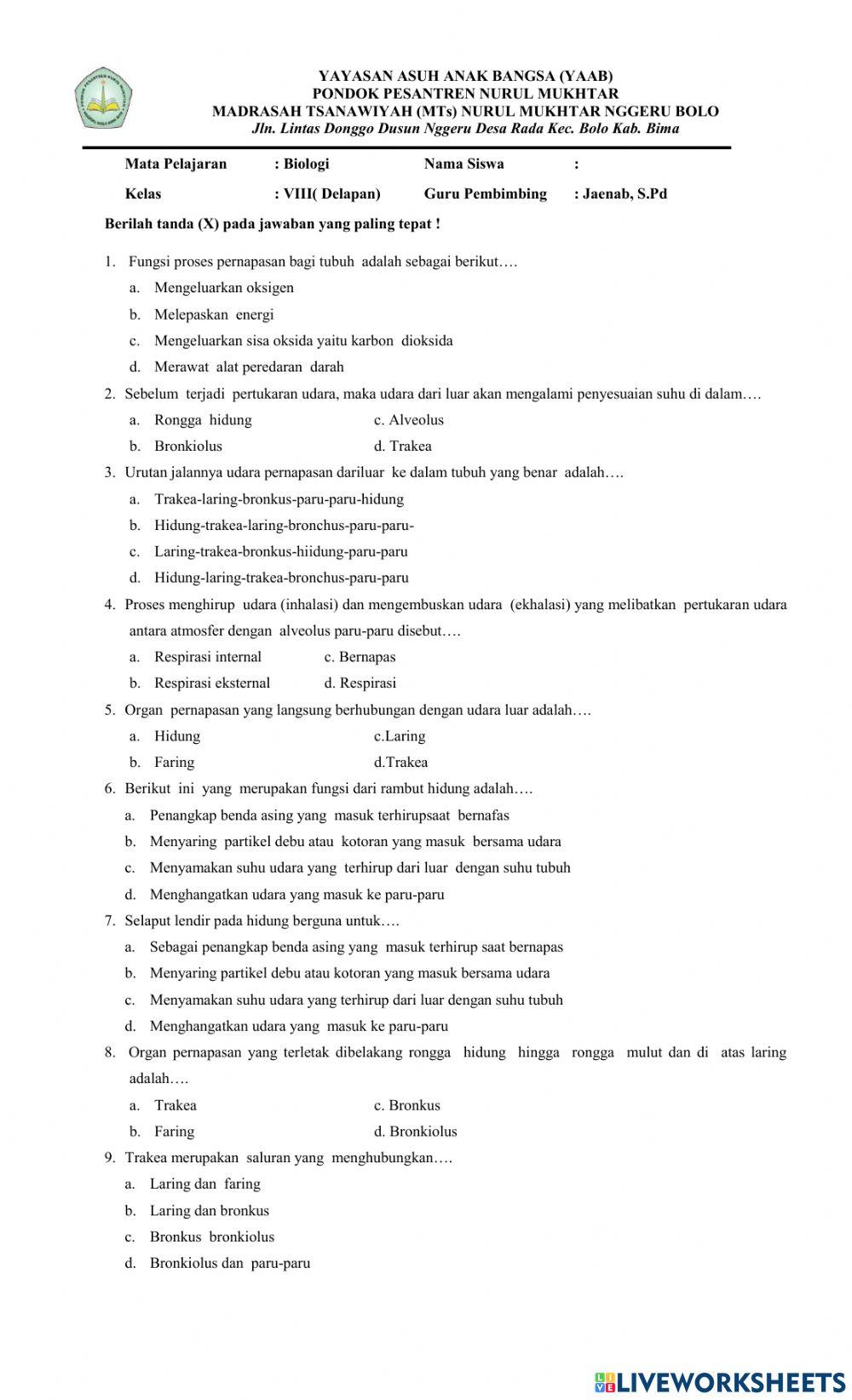 Soal pts biologi kelas 8