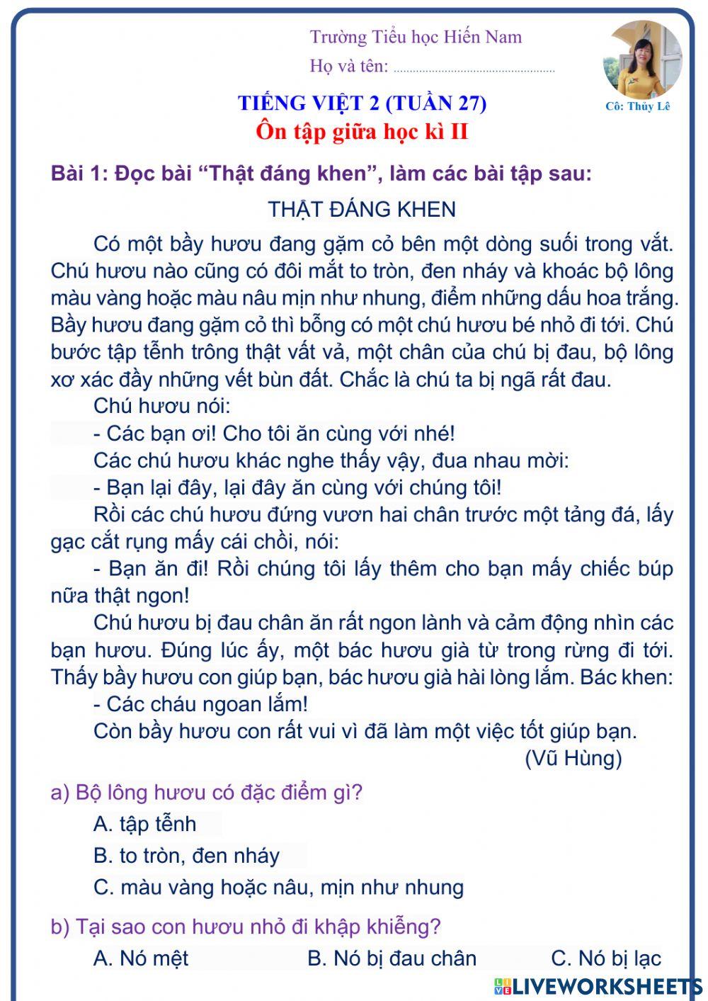 Tiếng Việt 2 (Tuần 27)