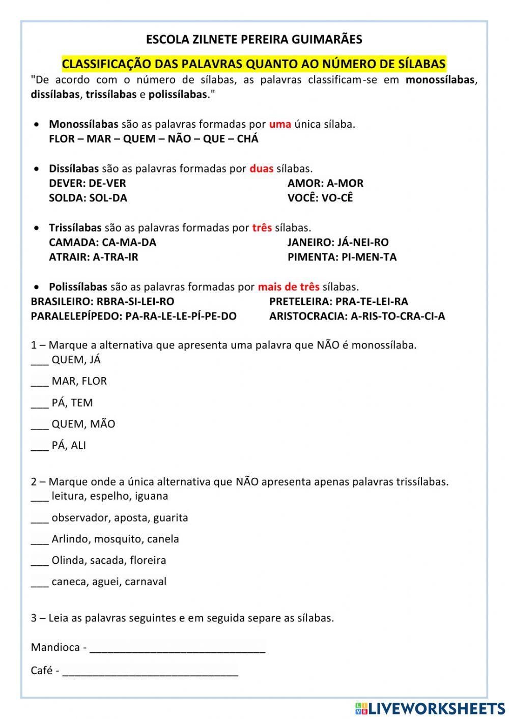 Classificação e encontro vocálico