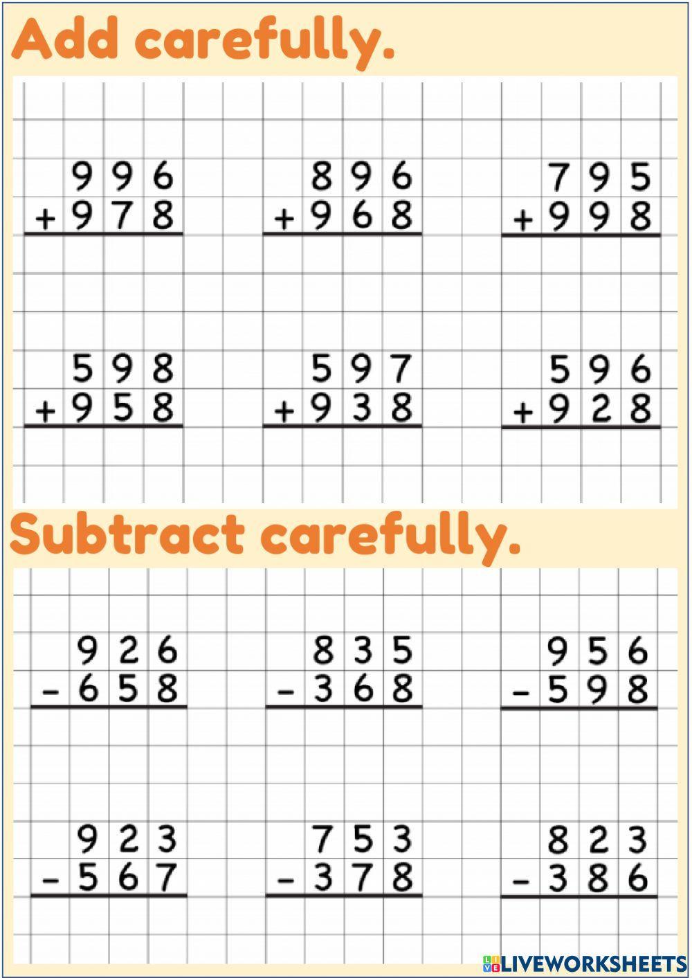 addition subtraction weekly test