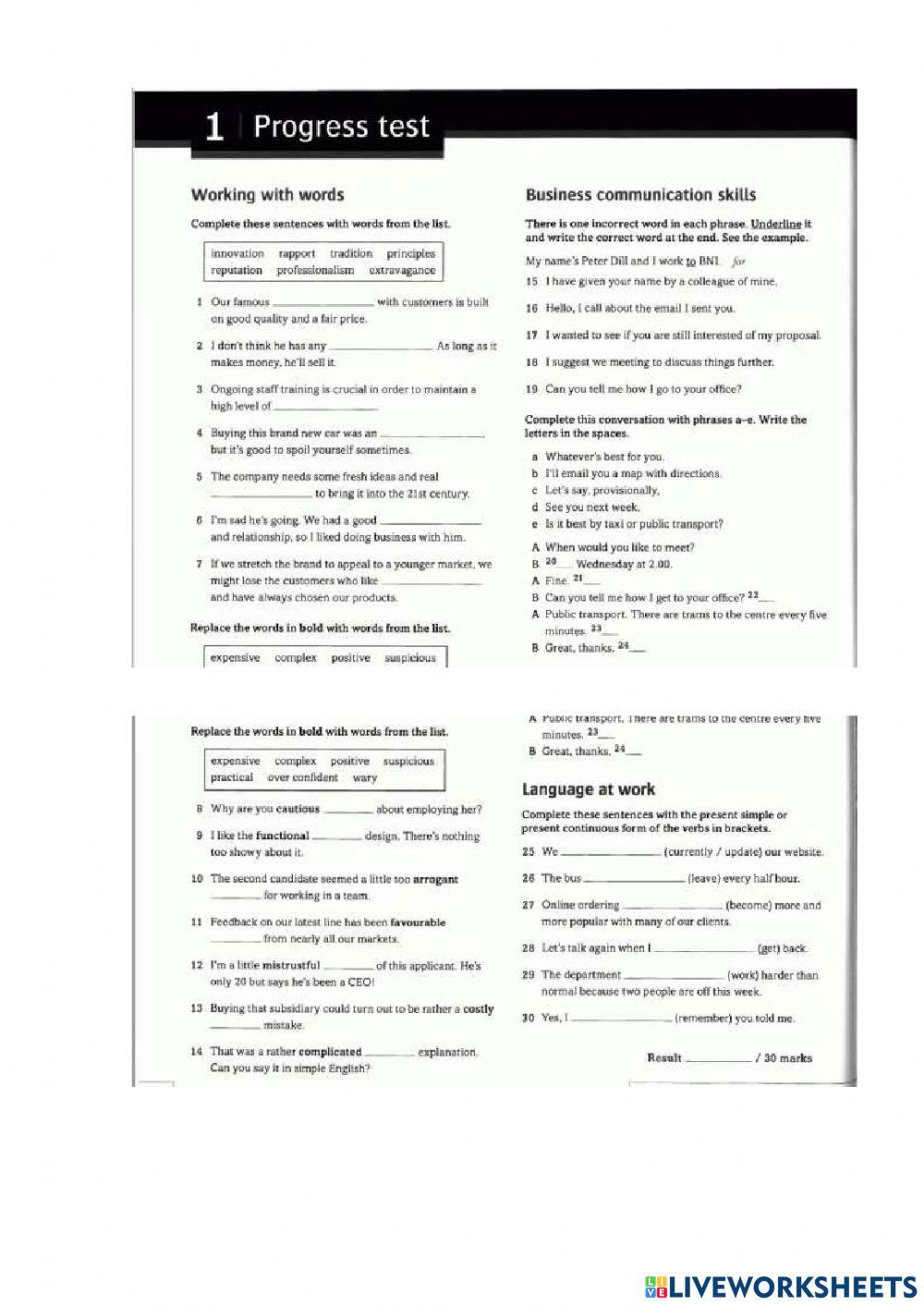 Progress test 1 upper