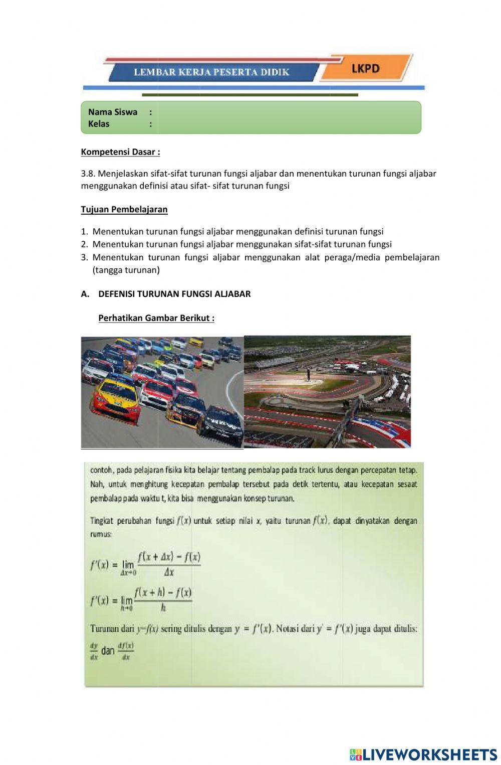 Turunan Fungsi Aljabar